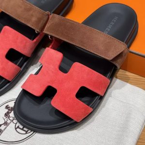Hermes Chypre Sandal Women Techno-sandal Suede Goatskin Rouge Tomette Terre Ambrée H222297Z D3340 - Image 9