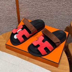 Hermes Chypre Sandal Women Techno-sandal Suede Goatskin Rouge Tomette Terre Ambrée H222297Z D3340 - Image 4