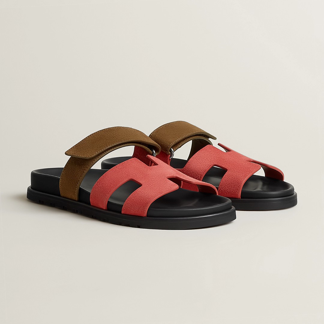 Hermes Chypre Sandal Women Techno-sandal Suede Goatskin Rouge Tomette Terre Ambrée H222297Z D3340