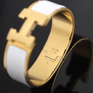 Hermes Clic Clac H Wide Bracelet Plain Enamel Rose Gold Blanc H300001FO31GM - Image 12