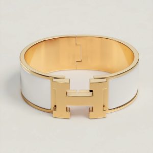 Hermes Clic Clac H Wide Bracelet Plain Enamel Rose Gold Blanc H300001FO31GM - Image 7