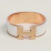 Hermes Clic Clac H Wide Bracelet Plain Enamel Rose Gold Blanc H300001FO31GM