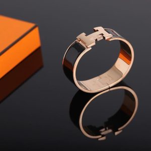 Hermes Clic Clac H Wide Bracelet Plain Enamel Rose Gold Noir H300001FO01GM - Image 8