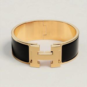 Hermes Clic Clac H Wide Bracelet Plain Enamel Rose Gold Noir H300001FO01GM - Image 6