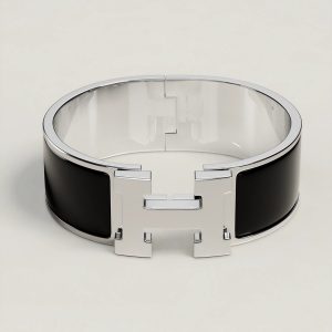 Hermes Clic Clac H Wide Bracelet Plain Enamel Rose Gold Noir H300001FO01GM - Image 3