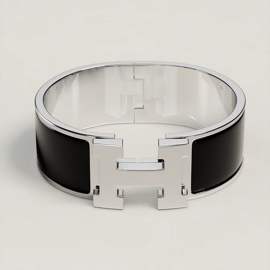 Hermes Clic Clac H Wide Bracelet Plain Enamel Rose Gold Noir H300001FO01GM - Image 3