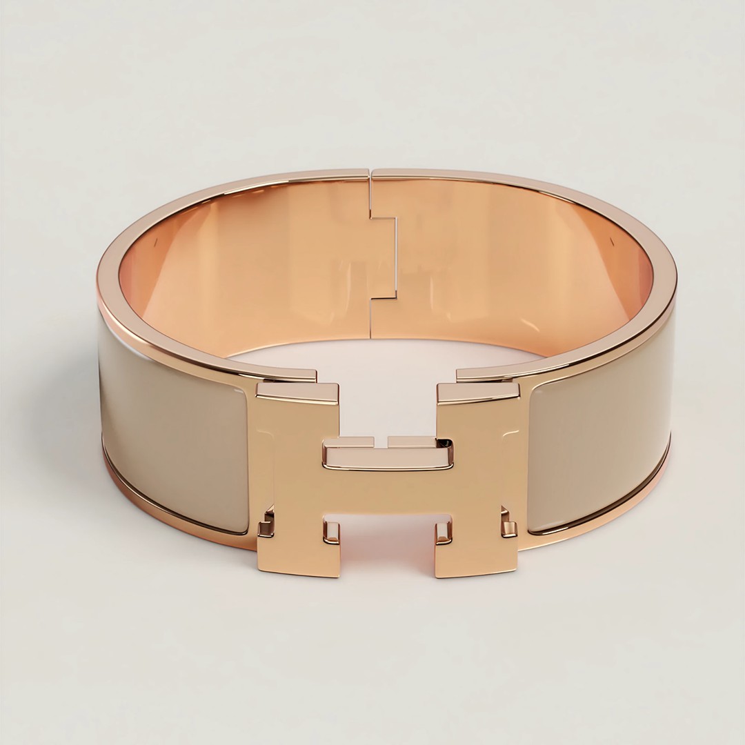 Hermes Clic Clac H Wide Bracelet Plain Enamel Yellow Gold Marron Glacé H300001F 19GM - Image 8
