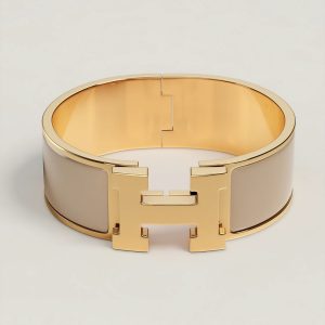 Hermes Clic Clac H Wide Bracelet Plain Enamel Yellow Gold Marron Glacé H300001F 19GM