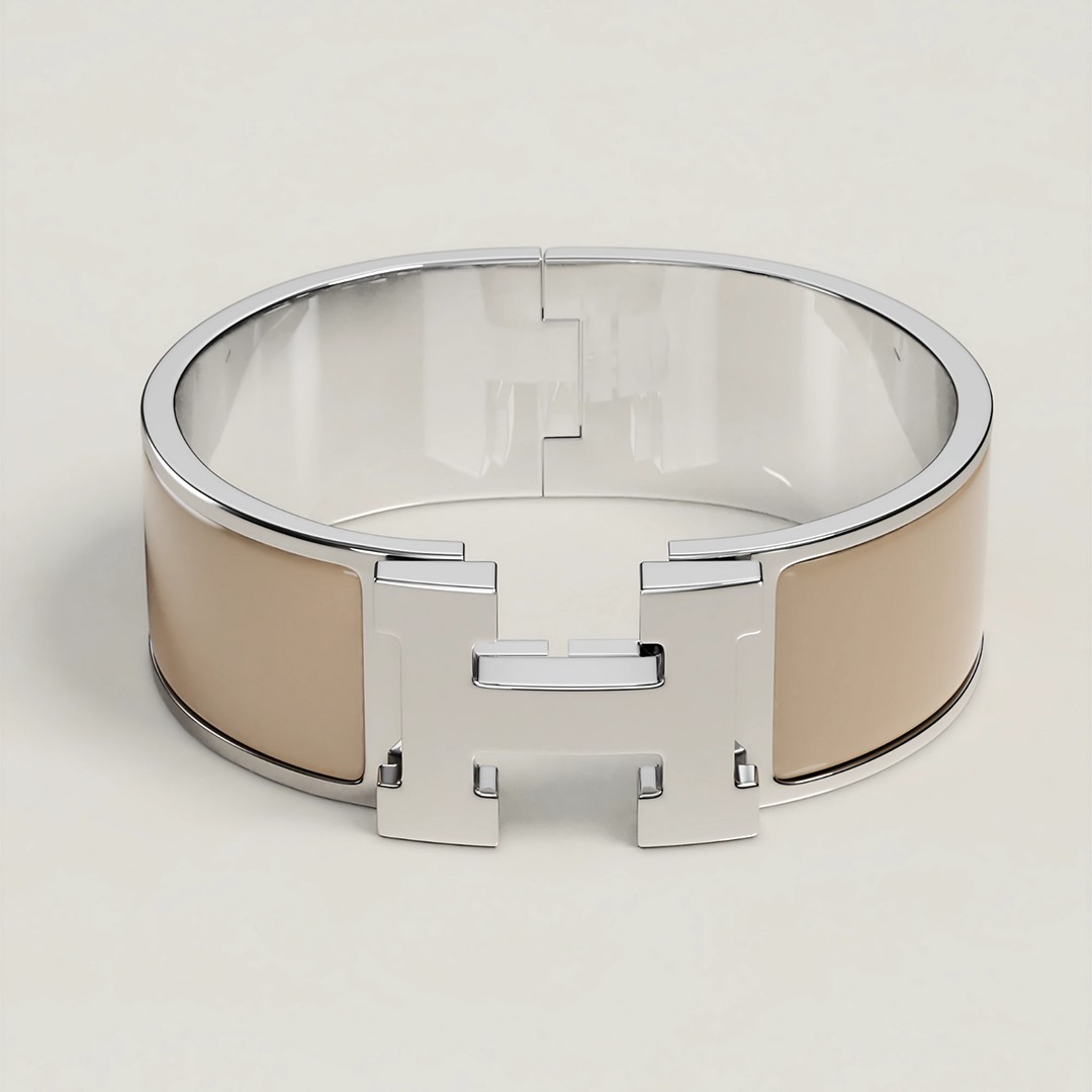Hermes Clic Clac H Wide Bracelet Plain Enamel Yellow Gold Marron Glacé H300001F 19GM - Image 5