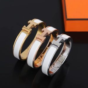 Hermes Clic H Bracelet Plain Enamel Rose Gold Blanc H700001FO31PM - Image 8