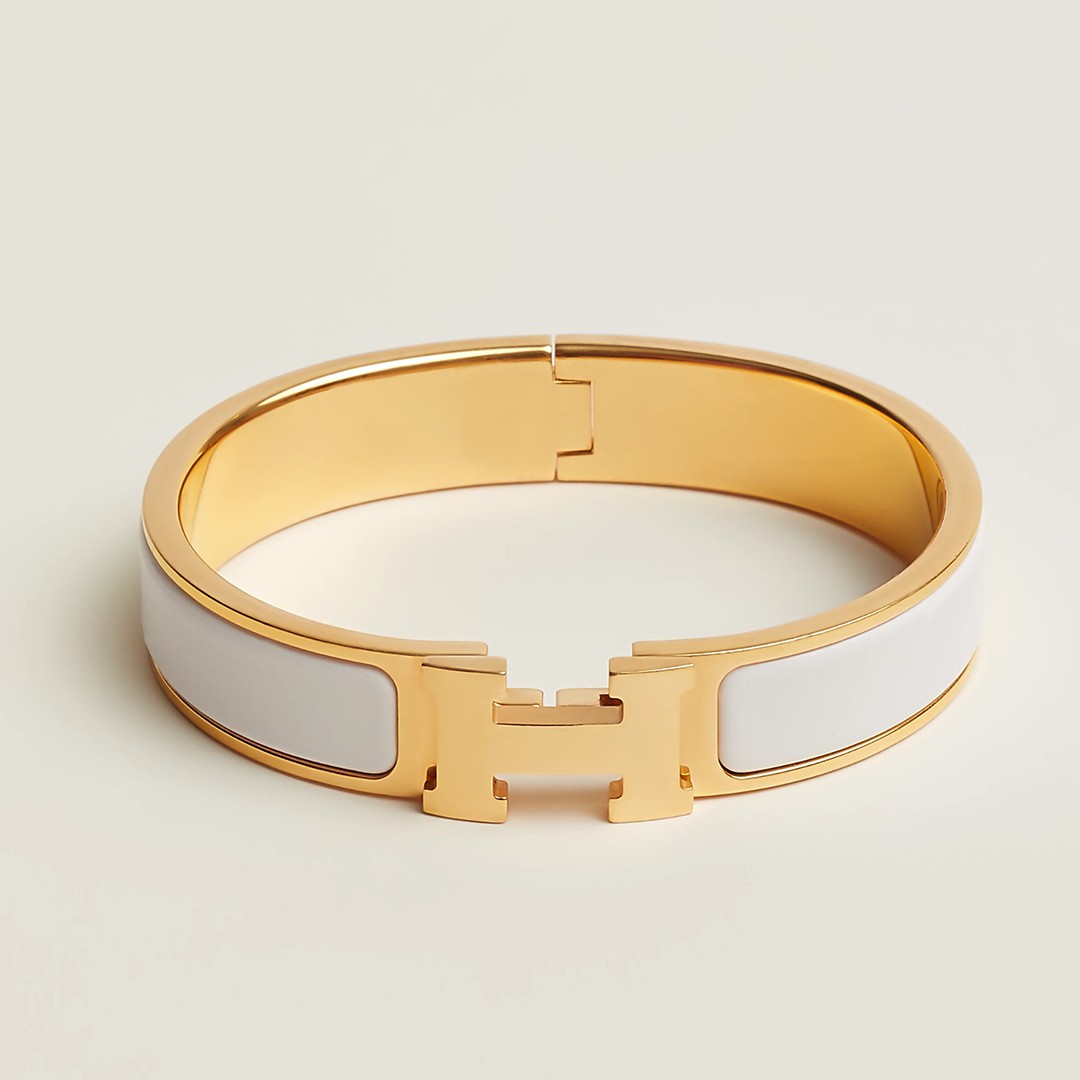 Hermes Clic H Bracelet Plain Enamel Rose Gold Blanc H700001FO31PM - Image 7