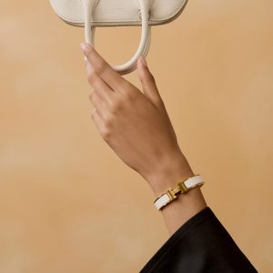 Hermes Clic H Bracelet Plain Enamel Rose Gold Blanc H700001FO31PM - Image 6