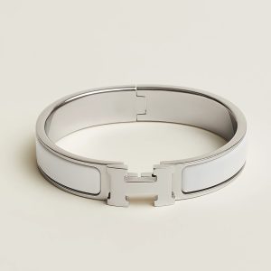 Hermes Clic H Bracelet Plain Enamel Rose Gold Blanc H700001FO31PM - Image 4
