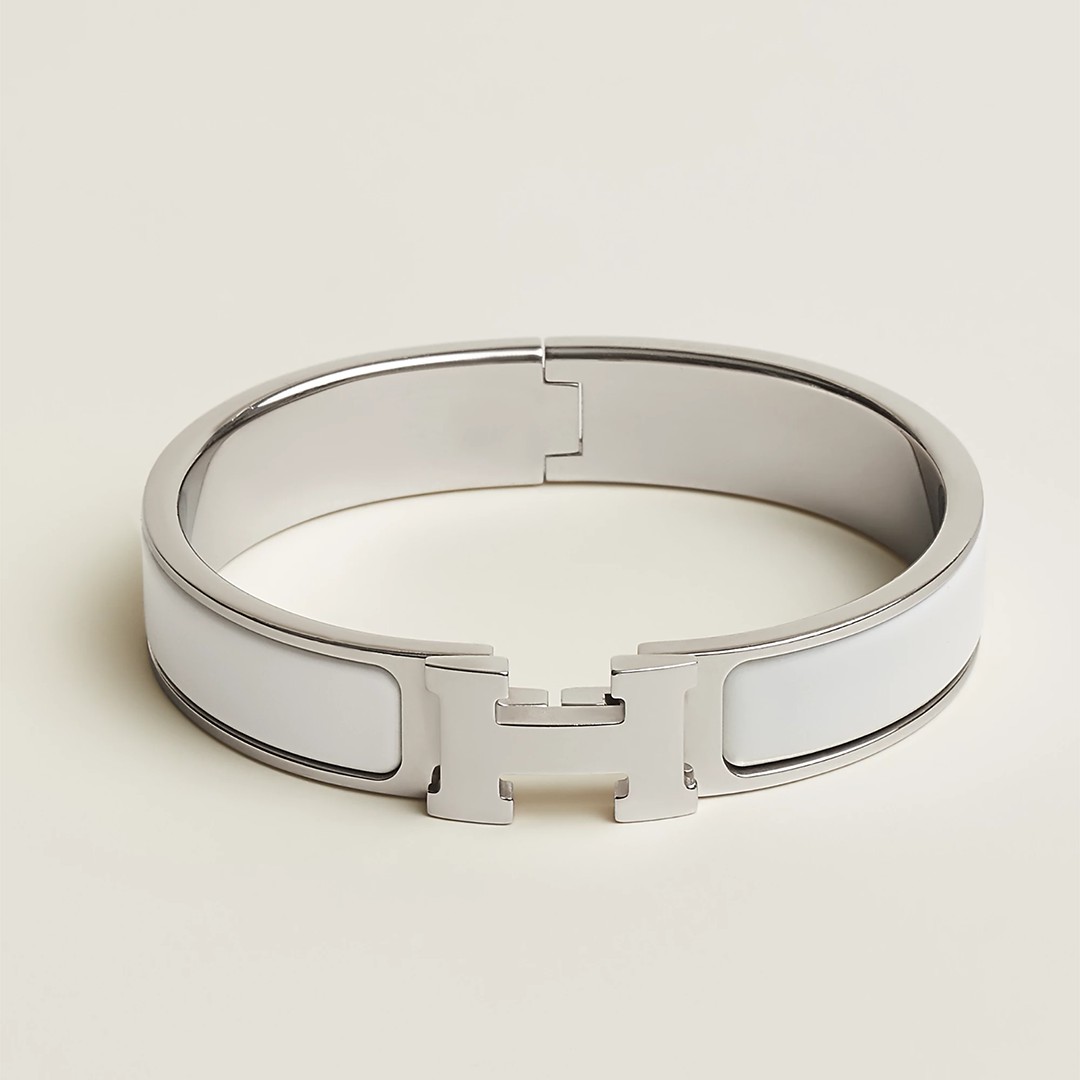 Hermes Clic H Bracelet Plain Enamel Rose Gold Blanc H700001FO31PM - Image 4