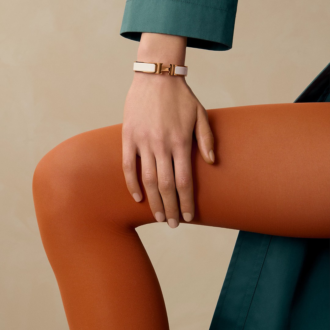 Hermes Clic H Bracelet Plain Enamel Rose Gold Blanc H700001FO31PM - Image 3
