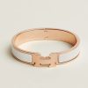 Hermes Clic H Bracelet Plain Enamel Rose Gold Blanc H700001FO31PM