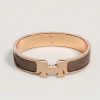 Hermes Clic H Bracelet Plain Enamel Rose Gold Étoupe H700001FO6EGM