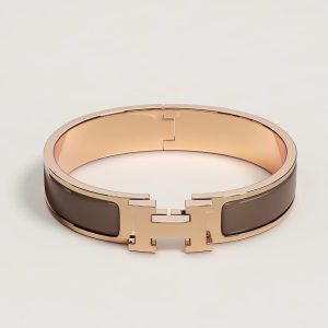 Hermes Clic H Bracelet Plain Enamel Rose Gold Étoupe H700001FO6EGM