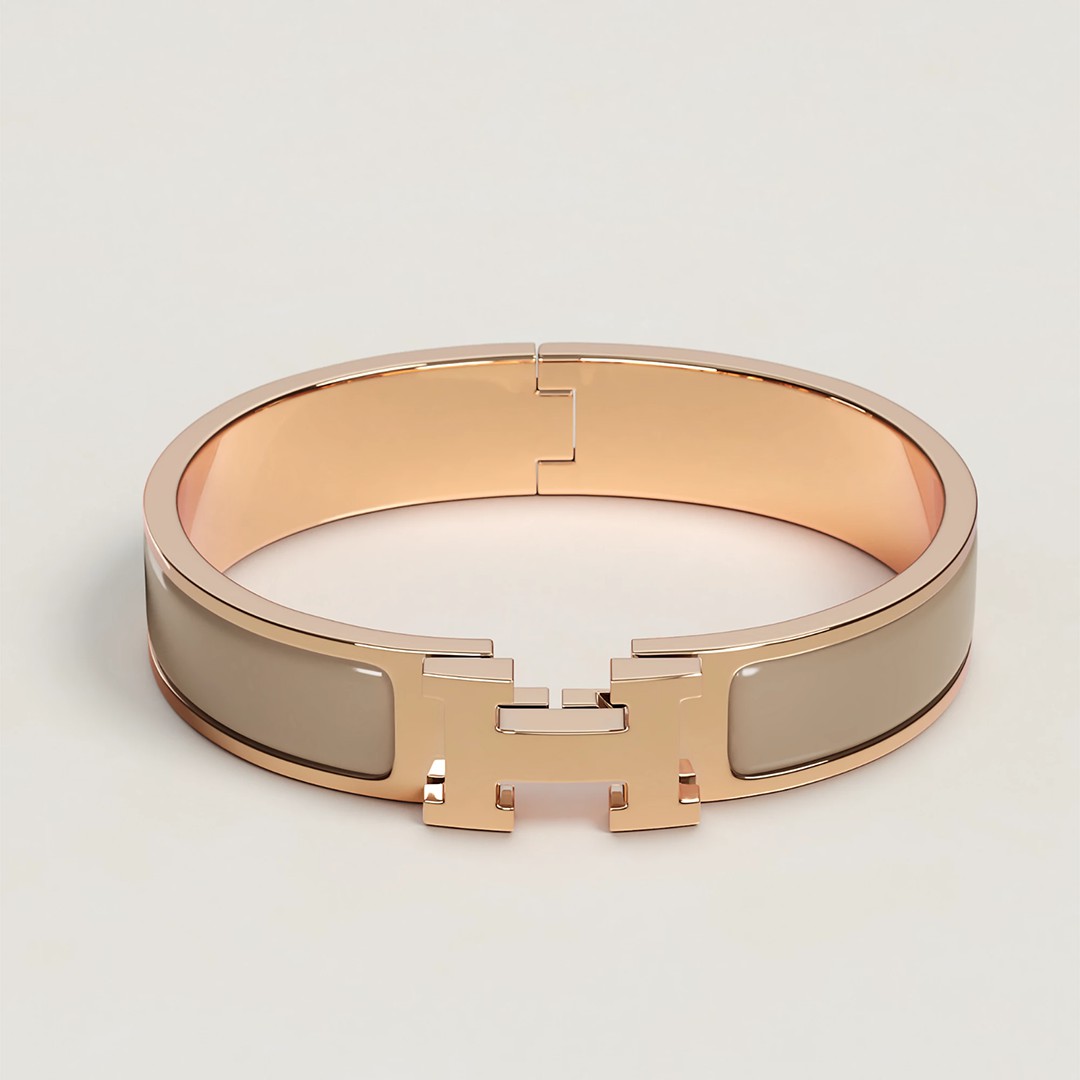 Hermes Clic H Bracelet Plain Enamel Rose Gold Marron Glacé H700001FO19PM