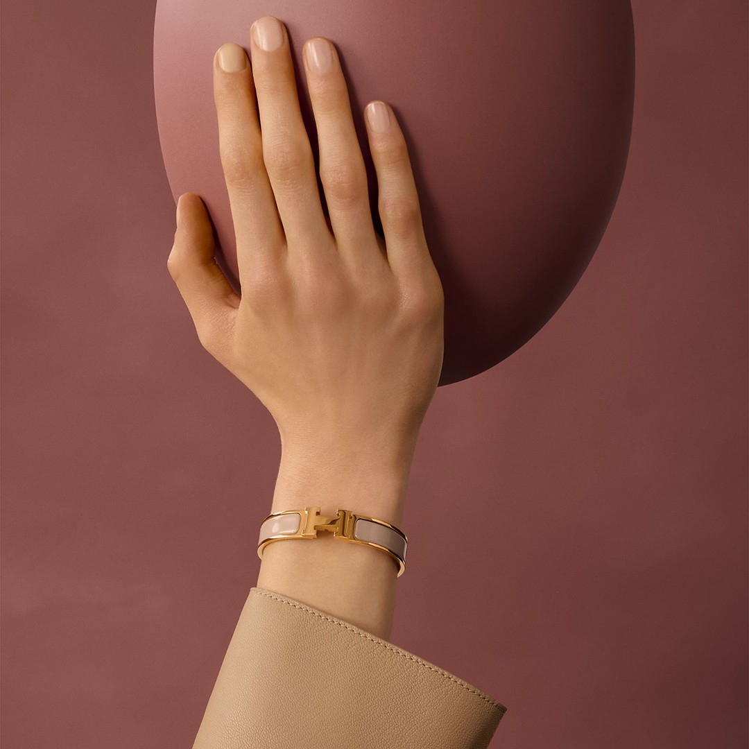 Hermes Clic H Bracelet Plain Enamel Rose Gold Marron Glacé H700001FO19PM - Image 3