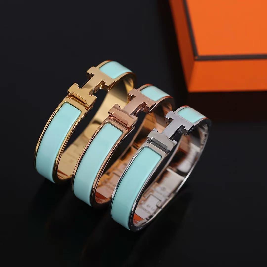 Hermes Clic H Bracelet Plain Enamel Rose Gold Mint H700001FO5TGM - Image 2