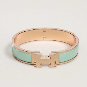 Hermes Clic H Bracelet Plain Enamel Rose Gold Mint H700001FO5TGM