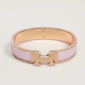 Hermes Clic H Bracelet Plain Enamel Rose Gold Rose Candeur H700001FO1ZPM