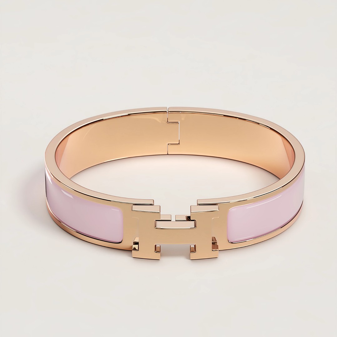 Hermes Clic H Bracelet Plain Enamel Rose Gold Rose Candeur H700001FO1ZPM