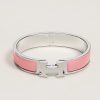 Hermes Clic H Bracelet Plain Enamel Silver Rose Fever H700001FP6OGM