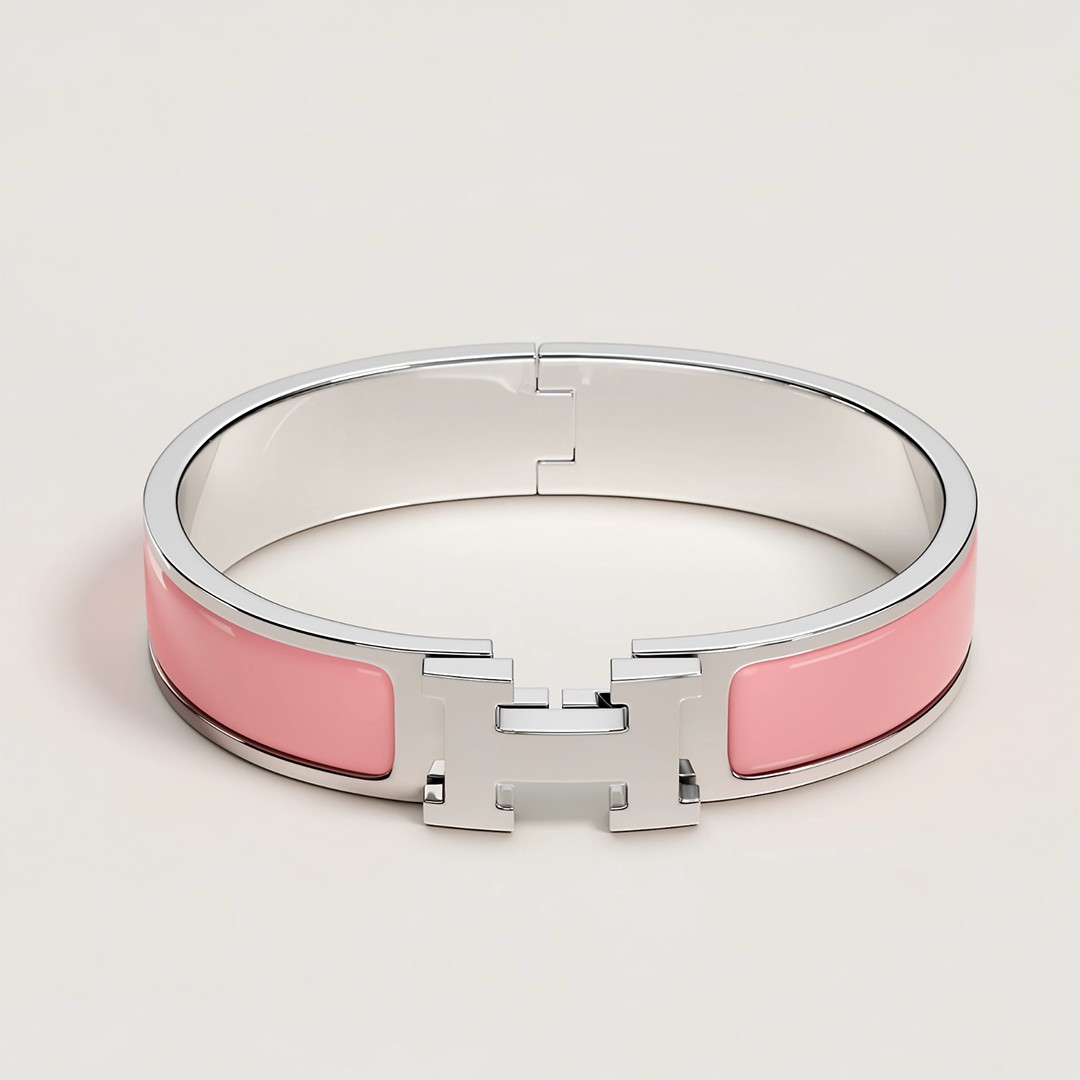 Hermes Clic H Bracelet Plain Enamel Silver Rose Fever H700001FP6OGM