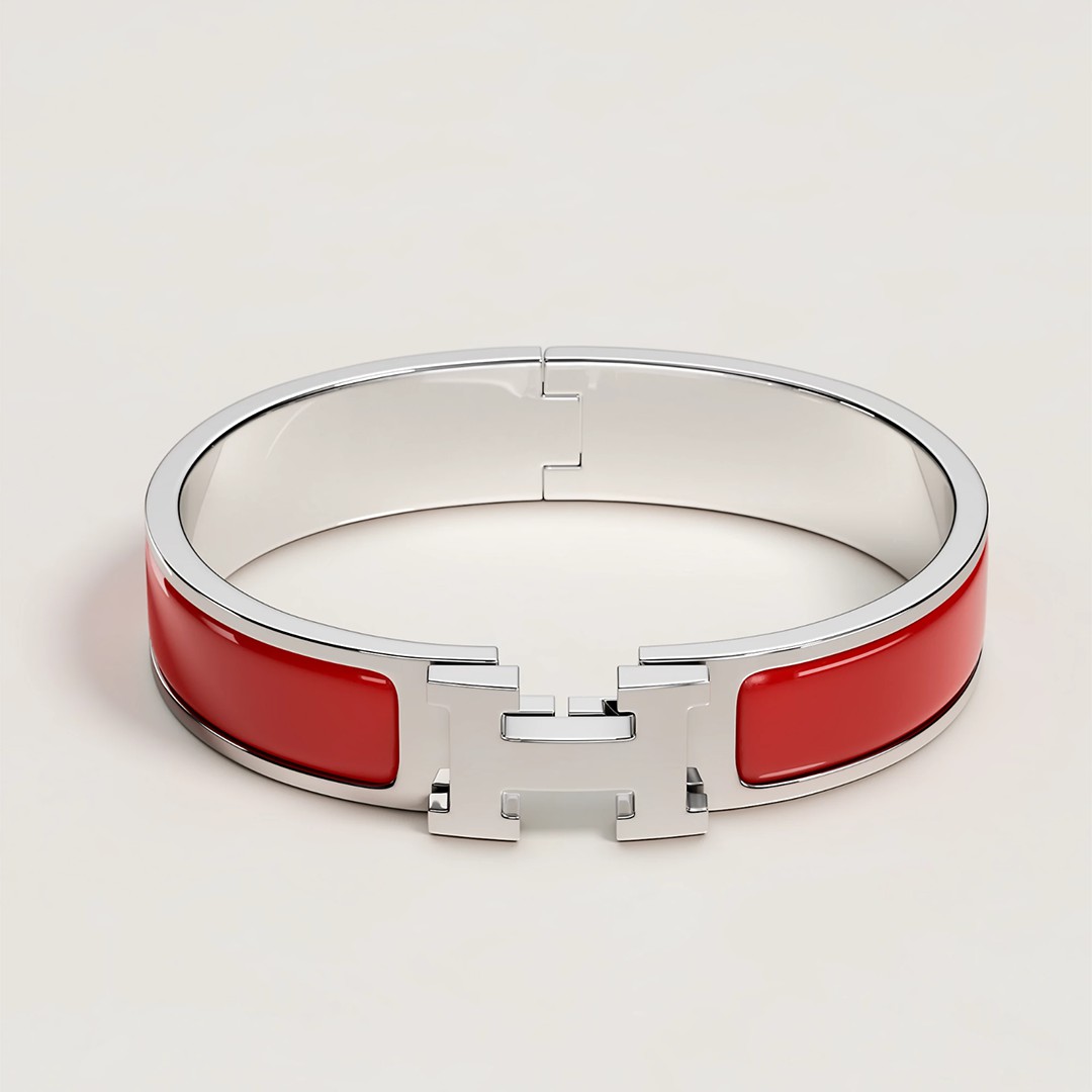 Hermes Clic H Bracelet Plain Enamel Silver Rouge Amarante H700001FP94PM