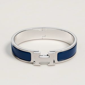 Hermes Clic H Bracelet Plain Enamel Silver Ultramarine H700001FP87GM