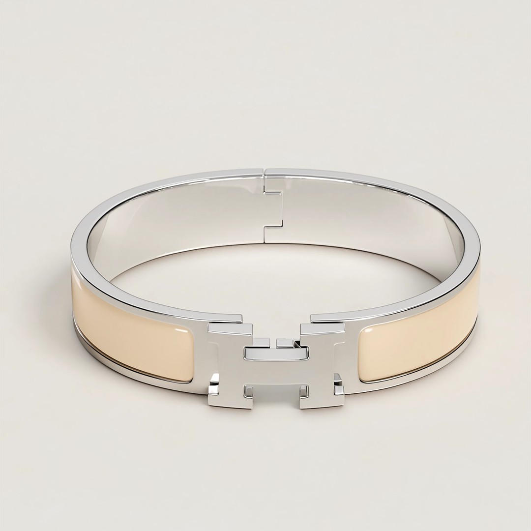 Hermes Clic H Bracelet Plain Enamel Yellow Gold Crème H700001F 85PM - Image 7