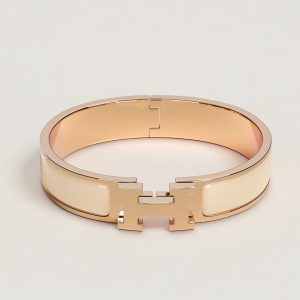 Hermes Clic H Bracelet Plain Enamel Yellow Gold Crème H700001F 85PM - Image 5