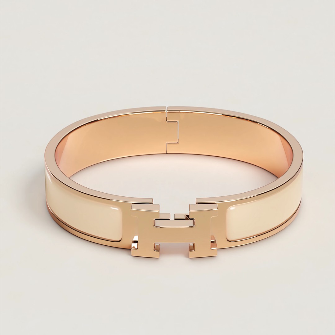 Hermes Clic H Bracelet Plain Enamel Yellow Gold Crème H700001F 85PM - Image 5