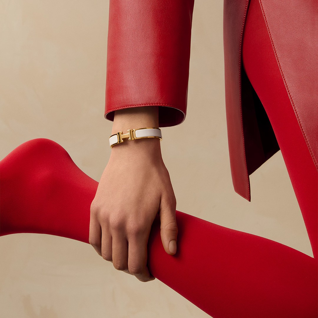 Hermes Clic H Bracelet Plain Enamel Yellow Gold Crème H700001F 85PM - Image 3