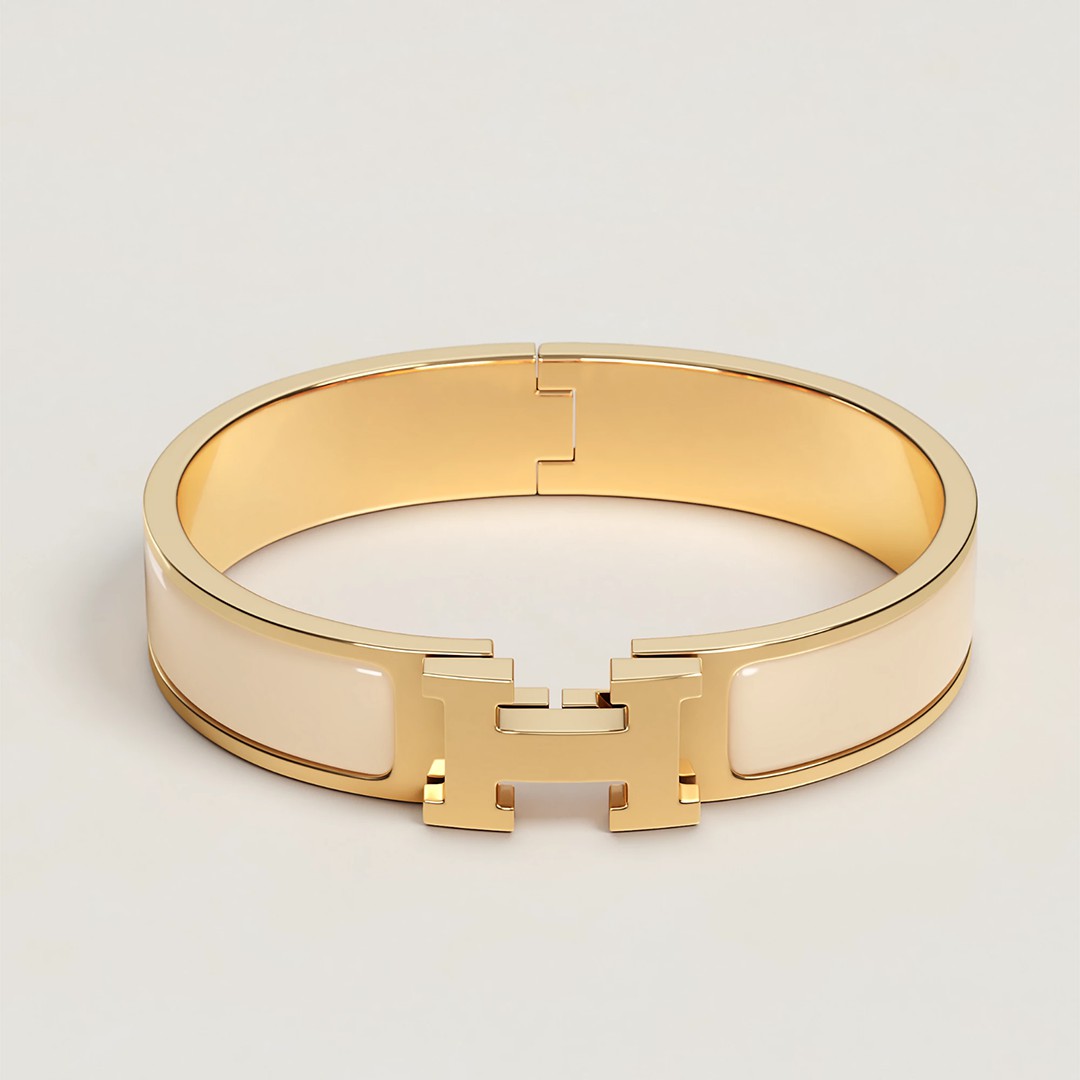 Hermes Clic H Bracelet Plain Enamel Yellow Gold Crème H700001F 85PM