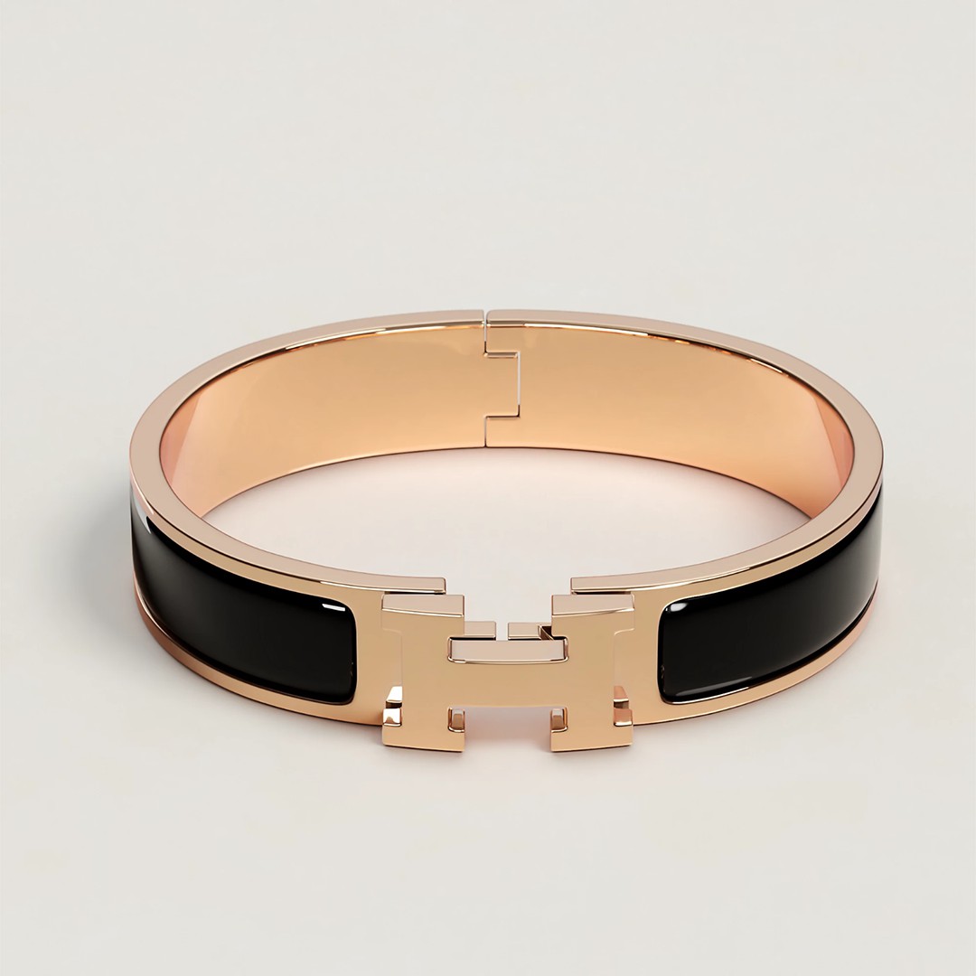 Hermes Clic H Bracelet Plain Enamel Yellow Gold Noir H700001F 01GM - Image 7
