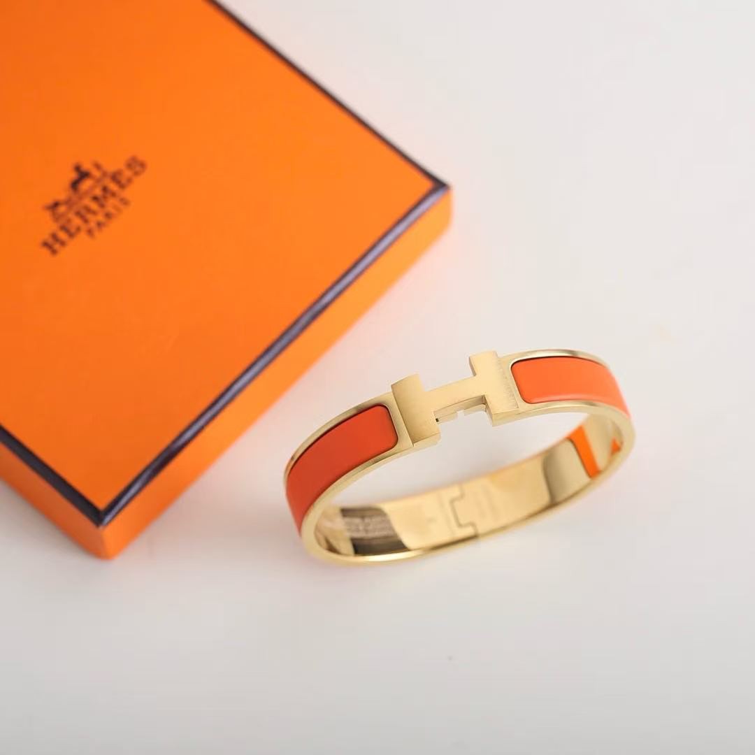 Hermes Clic H Bracelet Plain Enamel Yellow Gold Orange Fruité H700001F 8AGM - Image 9