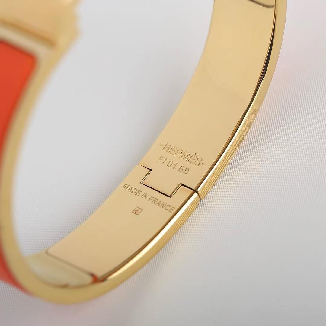 Hermes Clic H Bracelet Plain Enamel Yellow Gold Orange Fruité H700001F 8AGM - Image 5