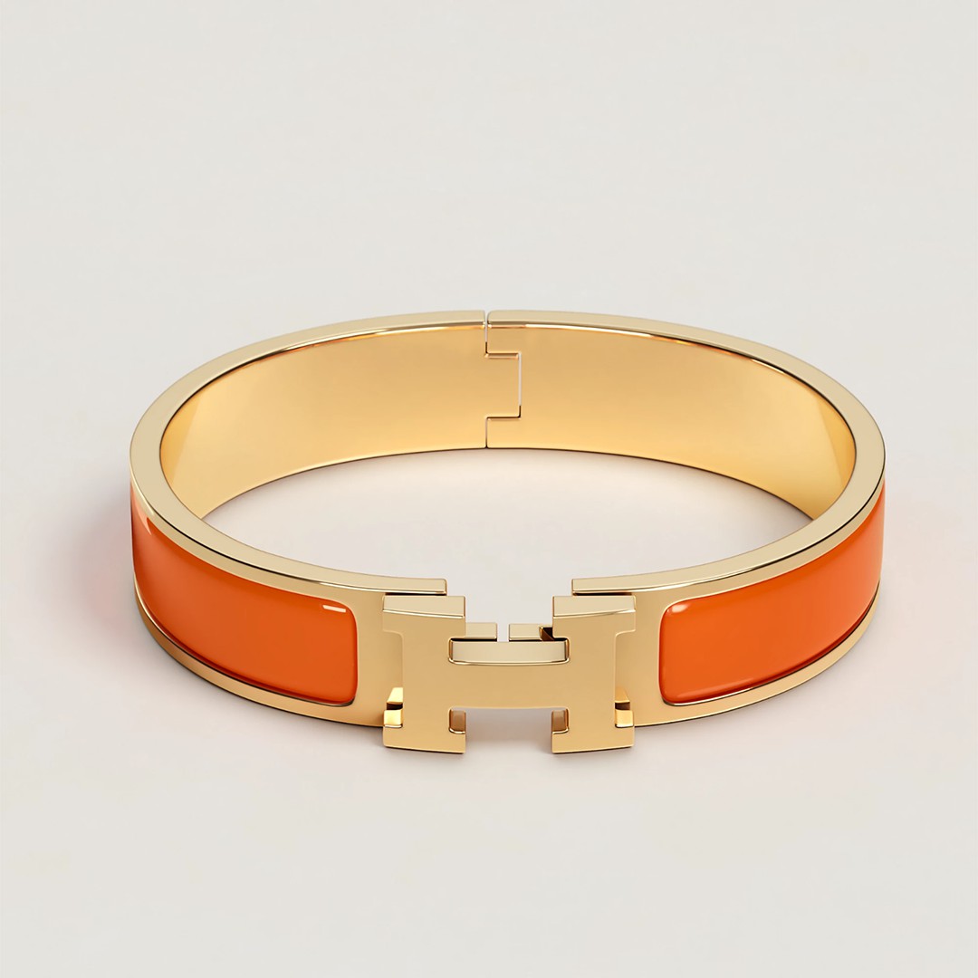 Hermes Clic H Bracelet Plain Enamel Yellow Gold Orange Fruité H700001F 8AGM