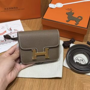 Hermes Constance Slim Wallet Handmade In Epsom Calfskin Leather Gold Hardware 18 Etoupe