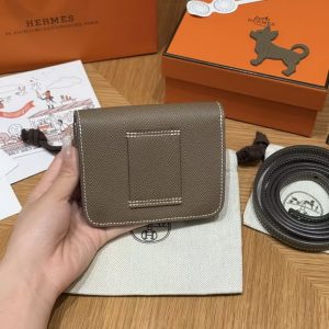Hermes Constance Slim Wallet Handmade In Epsom Calfskin Leather Gold Hardware 18 Etoupe - Image 2