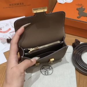 Hermes Constance Slim Wallet Handmade In Epsom Calfskin Leather Gold Hardware 18 Etoupe - Image 18