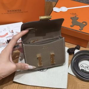 Hermes Constance Slim Wallet Handmade In Epsom Calfskin Leather Gold Hardware 18 Etoupe - Image 17
