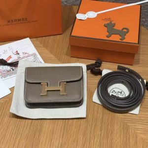Hermes Constance Slim Wallet Handmade In Epsom Calfskin Leather Gold Hardware 18 Etoupe - Image 16
