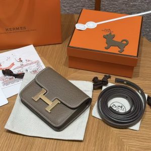 Hermes Constance Slim Wallet Handmade In Epsom Calfskin Leather Gold Hardware 18 Etoupe - Image 15