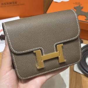 Hermes Constance Slim Wallet Handmade In Epsom Calfskin Leather Gold Hardware 18 Etoupe - Image 12