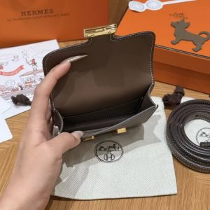 Hermes Constance Slim Wallet Handmade In Epsom Calfskin Leather Gold Hardware 18 Etoupe - Image 11