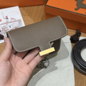 Hermes Constance Slim Wallet Handmade In Epsom Calfskin Leather Gold Hardware 18 Etoupe - Image 10